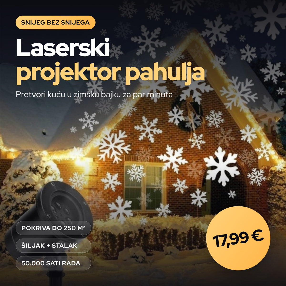 Laserski projektor za ukrašavanje sa motivom SNIJEGA